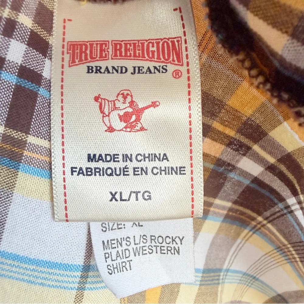 True Religion Men’s “Rocky” Plaid Western Snap Shirt – Size XL